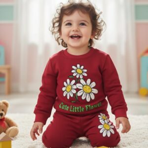 Kırmızı Papatya Desenli  3 İp Şardonlu Kız Takım