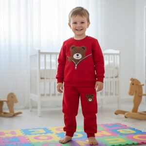 Fermuar İçinden Çıkan Ayıcık Baskılı Çocuk Eşofman Takımı