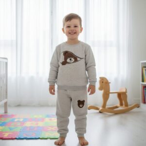 Fermuar İçinden Çıkan Ayıcık Baskılı Çocuk Eşofman Takımı